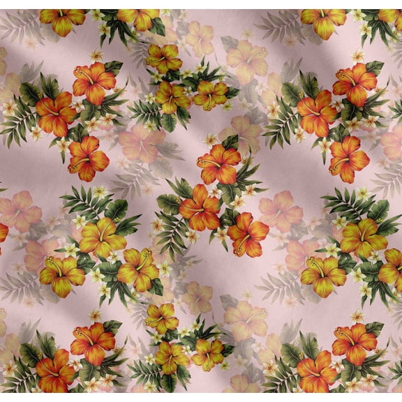 Soimoi Cotton Voile Fabric Floral & Leaves Tropical Decor Fabric Printed Yard 42 Inch Wide