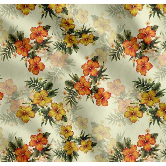 Soimoi Cotton Voile Fabric Floral & Leaves Tropical Fabric Prints by Yard 56 Inch Wide