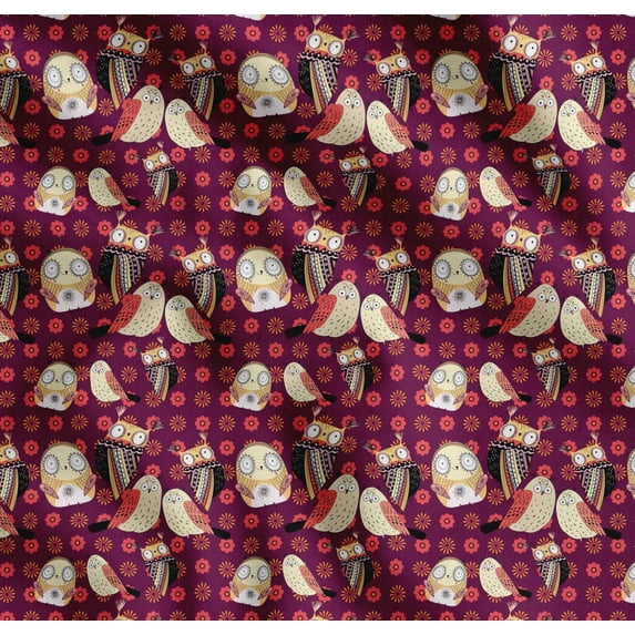 Soimoi Cotton Voile Fabric Floral & Owl Cartoon Print Sewing Fabric Yard 42 Inch Wide
