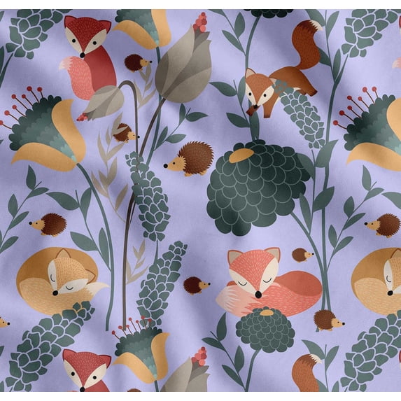 Soimoi Cotton Voile Fabric Floral,Porcupine & Fox Cartoon Print Fabric by the Yard 56 Inch Wide