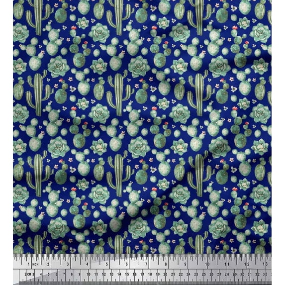 Soimoi Cotton Voile Fabric Floral,Succulents & Cactus Tree Fabric Prints by Yard 56 Inch Wide