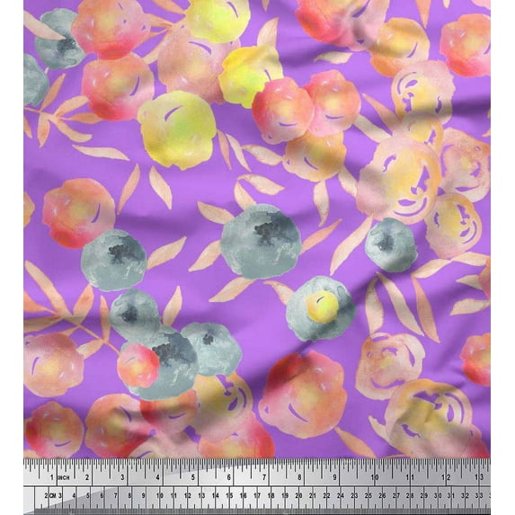 Soimoi Cotton Voile Fabric Flower & Leaves Watercolor Decor Fabric Printed Yard 56 Inch Wide