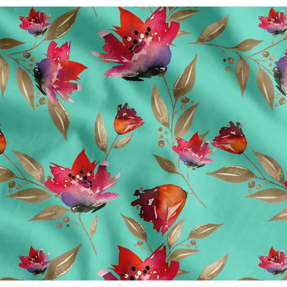 Soimoi Cotton Voile Fabric Flower & Leaves Watercolor Fabric Prints By Yard 56 Inch Wide