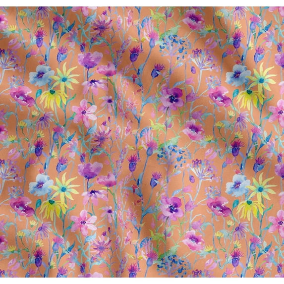 Soimoi Cotton Voile Fabric Flower Watercolor Print Fabric by The Yard 56 Inch Wide
