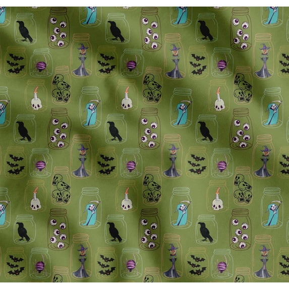 Soimoi Cotton Voile Fabric Ghost,Skull & Witch Halloween Print Fabric by The Yard 42 Inch Wide