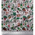 thumbnail image 1 of Soimoi Cotton Voile Fabric Grapes Wine Bottle & Glass Bar Printed Fabric 1 Yard 56 Inch Wide, 1 of 1