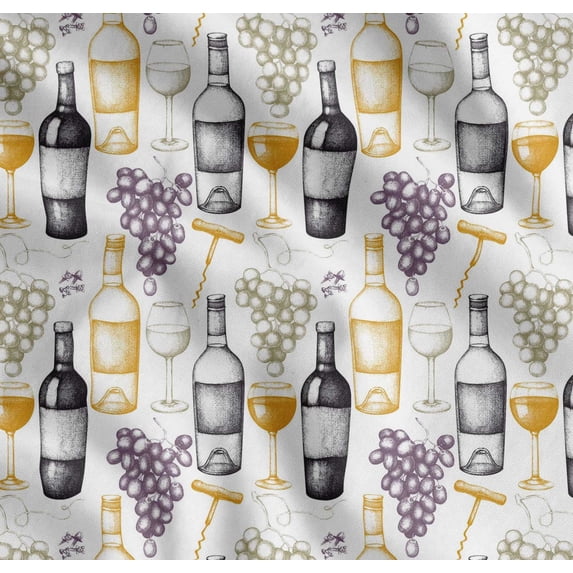Soimoi Cotton Voile Fabric Grapes,Wine Glass & Bottle Print Fabric by Yard 56 Inch Wide
