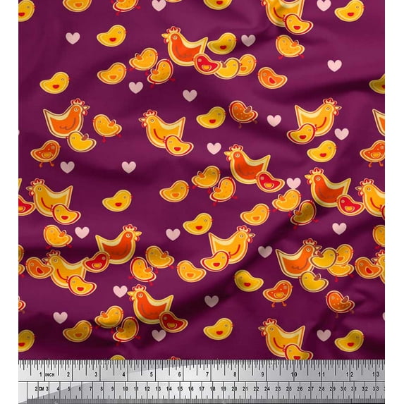Soimoi Cotton Voile Fabric Heart,Hen & Chick Cartoon Print Fabric by The Yard 42 Inch Wide
