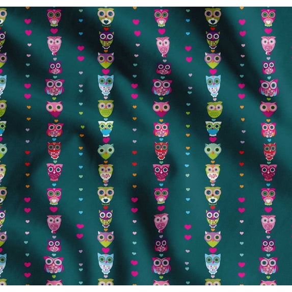 Soimoi Cotton Voile Fabric Heart & Owl Kids Printed Craft Fabric by The Yard 42 Inch Wide