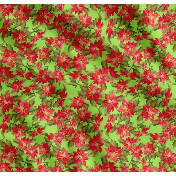 Soimoi Cotton Voile Fabric Holly Leaves & Floral Print Fabric by the Yard 56 Inch Wide