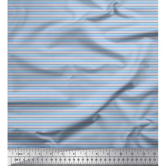 Soimoi Cotton Voile Fabric Horizontal Stripe Fabric Prints by Yard 42 Inch Wide