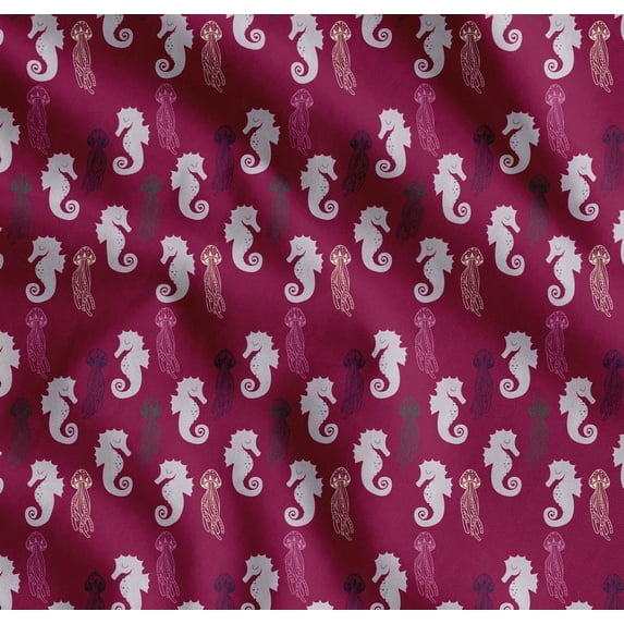 Soimoi Cotton Voile Fabric Jellyfish & Seahorse Ocean Printed Craft Fabric by The Yard 56 Inch Wide