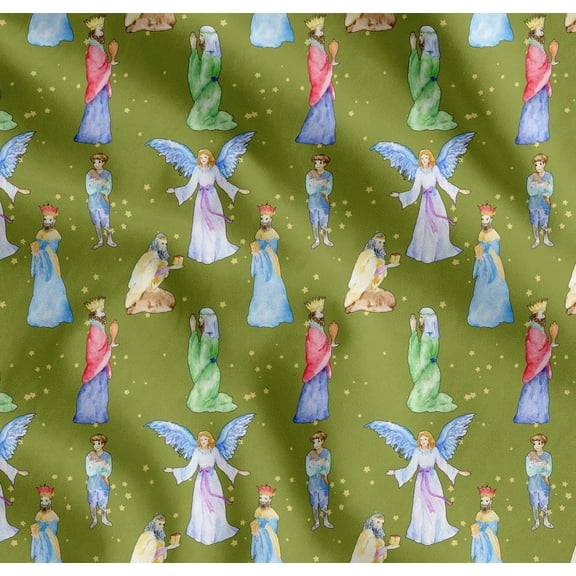 Soimoi Cotton Voile Fabric King & Angel Watercolor Decor Fabric Printed Yard 42 Inch Wide