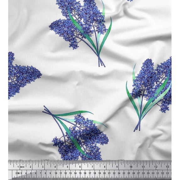 Soimoi Cotton Voile Fabric Lavender Flower Printed Fabric 1 Yard 56 Inch Wide