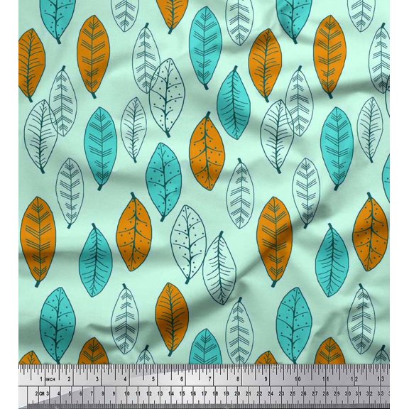 Soimoi Cotton Voile Fabric Leaves Block Printed Craft Fabric by The Yard 42 Inch Wide