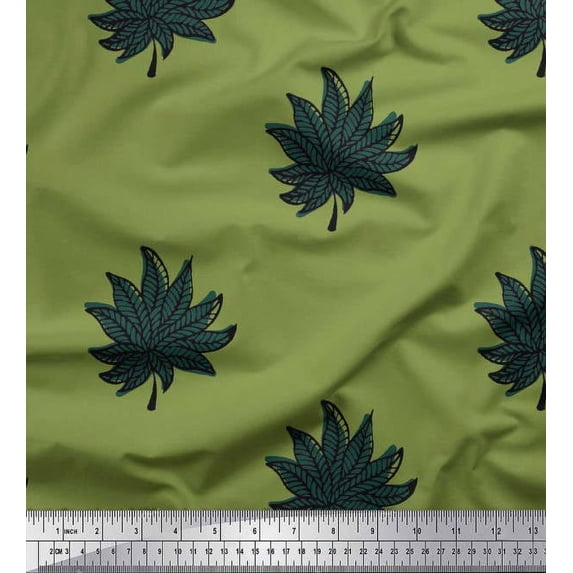 Soimoi Cotton Voile Fabric Leaves Block Printed Craft Fabric by The Yard 56 Inch Wide