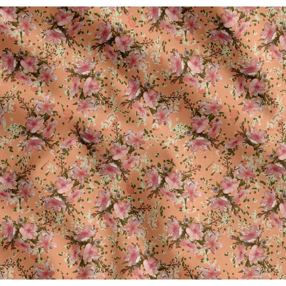 Soimoi Cotton Voile Fabric Leaves & Blossoms Floral Print Sewing Fabric Yard 42 Inch Wide