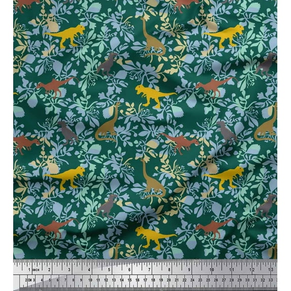 Soimoi Cotton Voile Fabric Leaves & Dinosaur Jungle Print Fabric by The Yard 42 Inch Wide