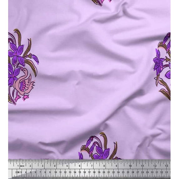 Soimoi Cotton Voile Fabric Leaves,Duck & Floral Block Decor Fabric Printed Yard 56 Inch Wide