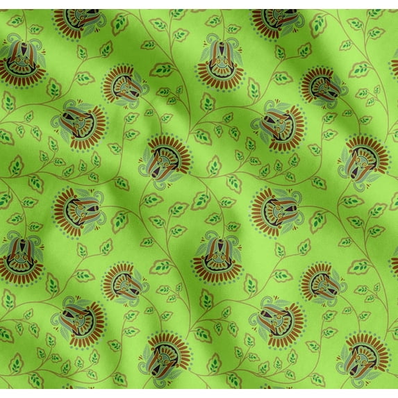 Soimoi Cotton Voile Fabric Leaves & Floral Artistic Decor Fabric Printed Yard 56 Inch Wide