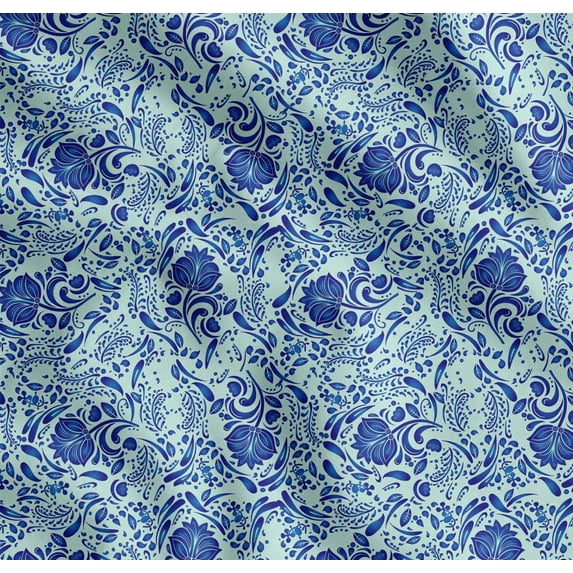 Soimoi Cotton Voile Fabric Leaves & Floral Artistic Print Fabric by The Yard 42 Inch Wide