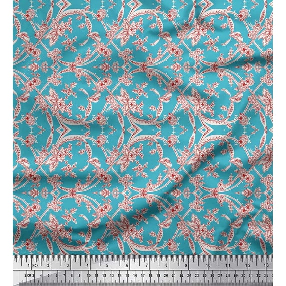 Soimoi Cotton Voile Fabric Leaves & Floral Artistic Print Fabric by The Yard 56 Inch Wide