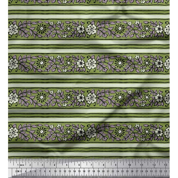 Soimoi Cotton Voile Fabric Leaves & Floral Block Decor Fabric Printed Yard 56 Inch Wide
