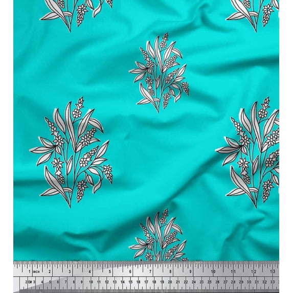 Soimoi Cotton Voile Fabric Leaves & Floral Block Printed Craft Fabric by The Yard 56 Inch Wide