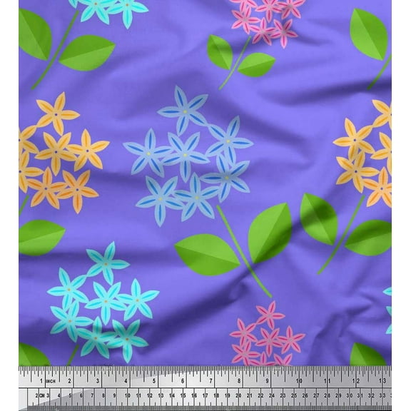 Soimoi Cotton Voile Fabric Leaves & Floral Clip Art Print Fabric by Yard 42 Inch Wide