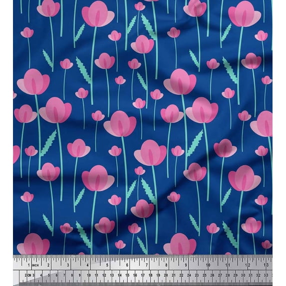 Soimoi Cotton Voile Fabric Leaves & Floral Clip Art Printed Fabric 1 Yard 56 Inch Wide