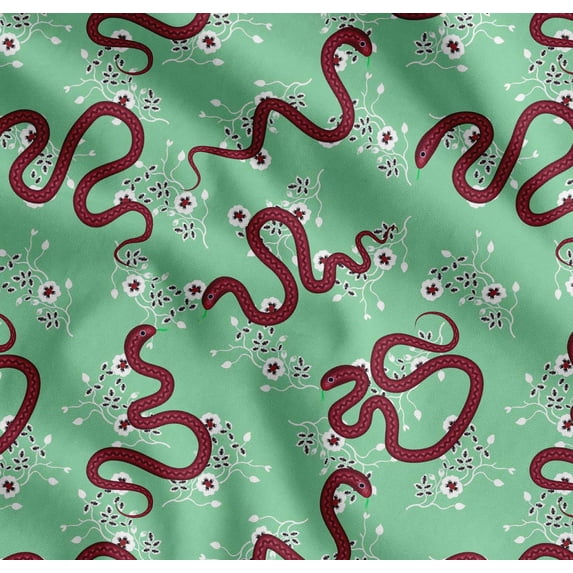 Soimoi Cotton Voile Fabric Leaves,Floral & Snake Reptile Print Fabric by the Yard 56 Inch Wide