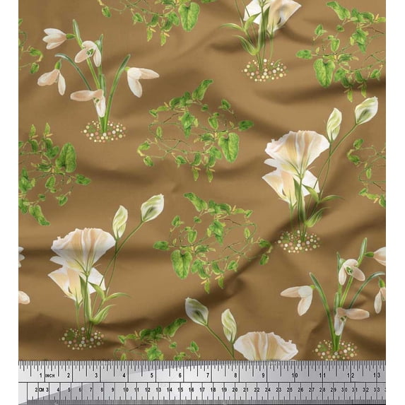 Soimoi Cotton Voile Fabric Leaves & Flower Fabric Prints by Yard 42 Inch Wide