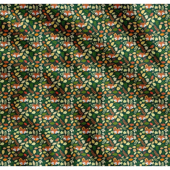Soimoi Cotton Voile Fabric Leaves & Fox Face Cartoon Print Fabric by The Yard 56 Inch Wide