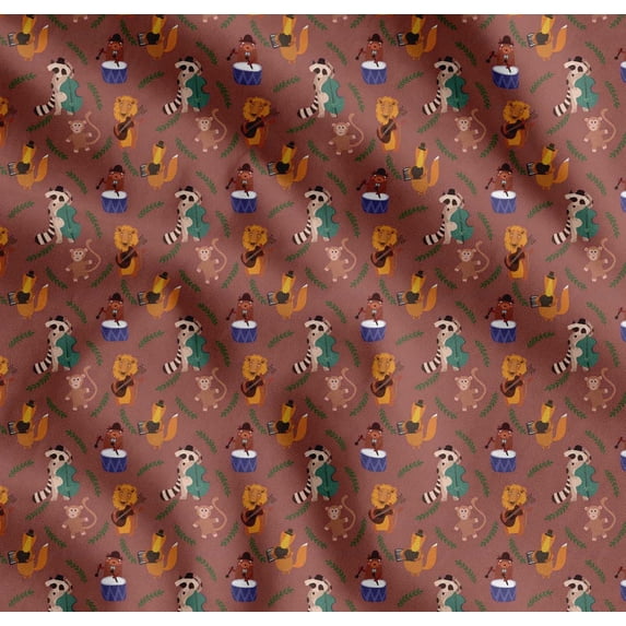 Soimoi Cotton Voile Fabric Leaves,Musical Instruments & Animals Kids Print Fabric by the Yard 42 Inch Wide