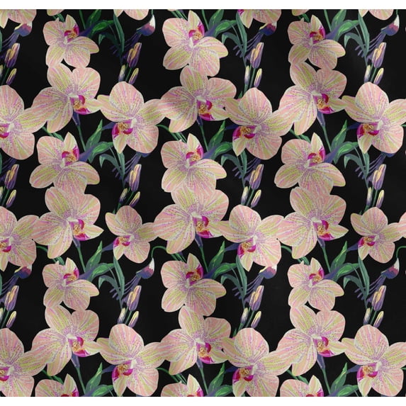 Soimoi Cotton Voile Fabric Leaves & Orchids Floral Decor Fabric Printed Yard 42 Inch Wide