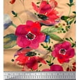 thumbnail image 1 of Soimoi Crepe Silk Fabric Leaves & Poppy Flower Print Fabric by the Yard 42 Inch Wide, 1 of 1