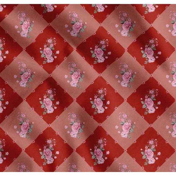Soimoi Cotton Voile Fabric Leaves, & Rose Floral Print Sewing Fabric Yard 42 Inch Wide