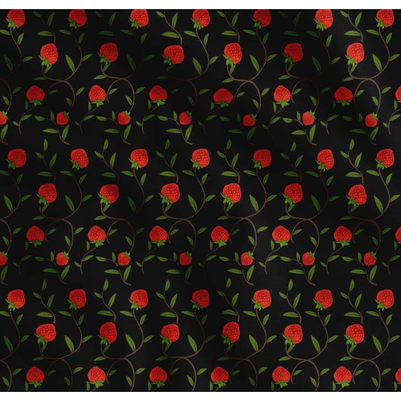 Soimoi Cotton Voile Fabric Leaves & Strawberry Fruits Print Fabric by the Yard 56 Inch Wide