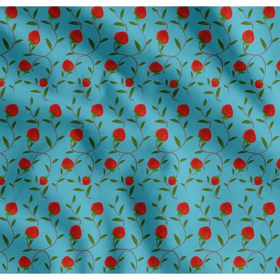 Soimoi Cotton Voile Fabric Leaves & Strawberry Fruits Printed Craft Fabric by the Yard 56 Inch Wide