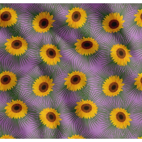 Soimoi Cotton Voile Fabric Leaves & Sunflower Floral Fabric Prints by Yard 56 Inch Wide