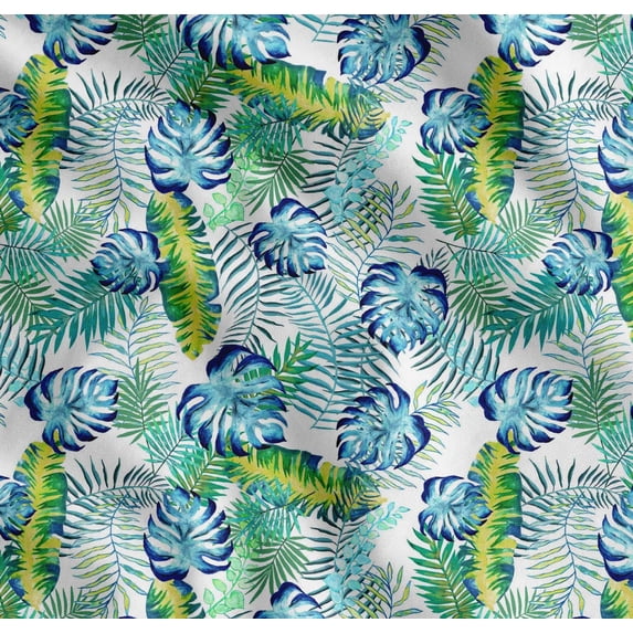 Soimoi Cotton Voile Fabric Leaves Tropical Print Sewing Fabric Yard 56 Inch Wide