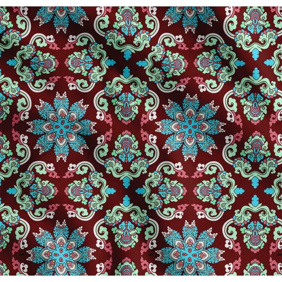 Soimoi Cotton Voile Fabric Mandala Ethnic Printed Fabric 1 Yard 56 Inch Wide