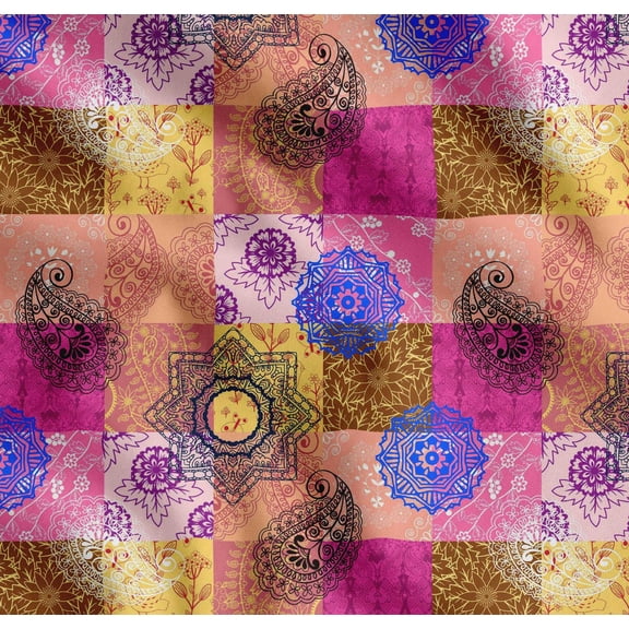 Soimoi Cotton Voile Fabric Mandala & Paisley Patchwork Decor Fabric Printed Yard 42 Inch Wide