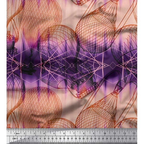 Soimoi Cotton Voile Fabric Men & Hot Air Balloon Holiday Print Sewing Fabric Yard 56 Inch Wide