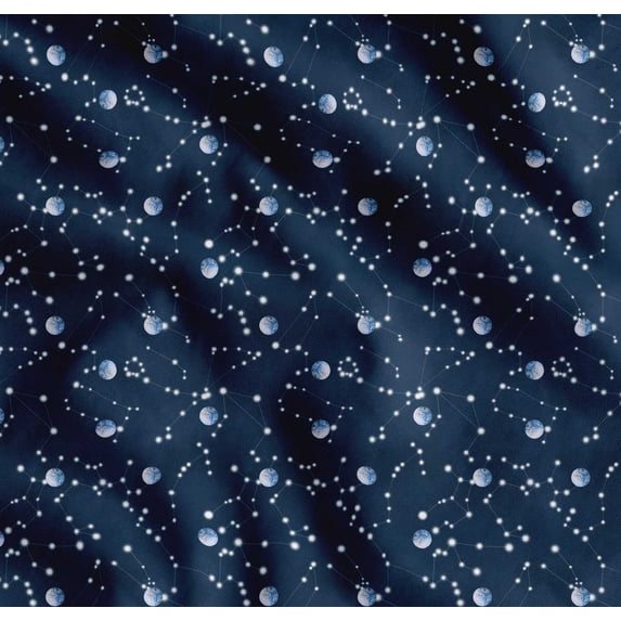 Soimoi Cotton Voile Fabric Moon & Galaxy Print Sewing Fabric Yard 56 Inch Wide