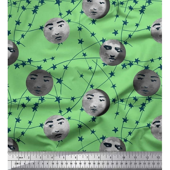 Soimoi Cotton Voile Fabric Moon & Stars Galaxy Print Fabric by The Yard 56 Inch Wide