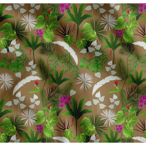 Soimoi Cotton Voile Fabric Orchid,Palm & Monstera Tropical Fabric Prints by Yard 42 Inch Wide