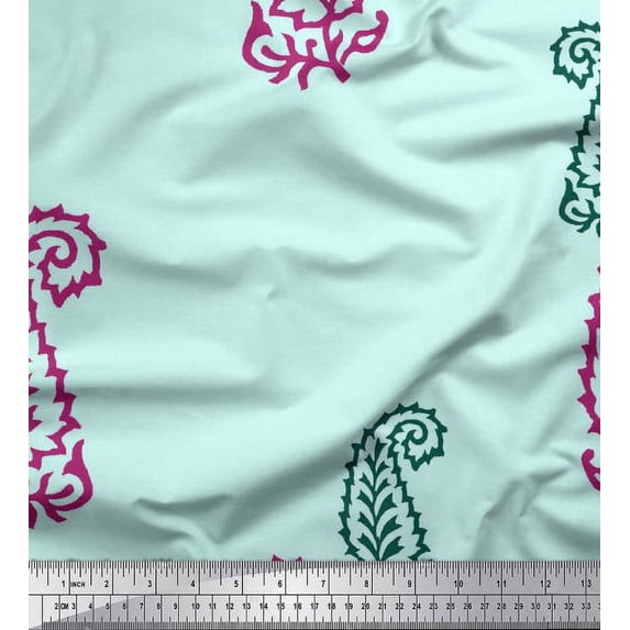 Soimoi Cotton Voile Fabric Paisley Block Print Fabric by Yard 42 Inch Wide