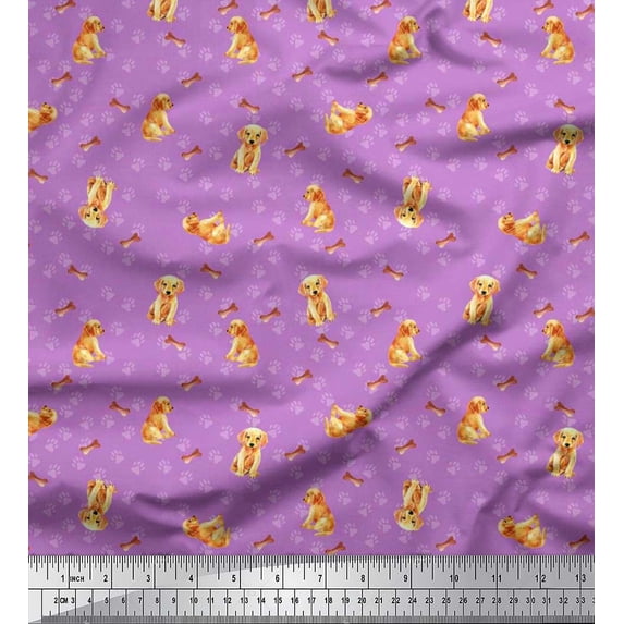 Soimoi Cotton Voile Fabric Paw,Bone & Puppy Dog Fabric Prints By Yard 42 Inch Wide