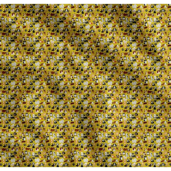 Soimoi Cotton Voile Fabric Paw & Puppies Cartoon Print Fabric by The Yard 42 Inch Wide